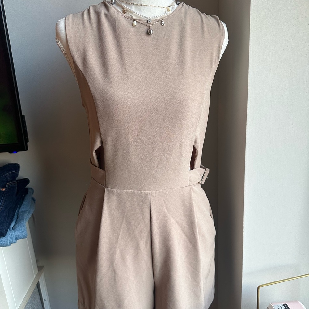 Love Tree Sleeveless Beige Jumpsuit/Romper with Side Buckle
